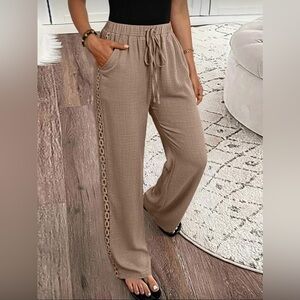 Elegant Tan Women's Pants with Lace Detail